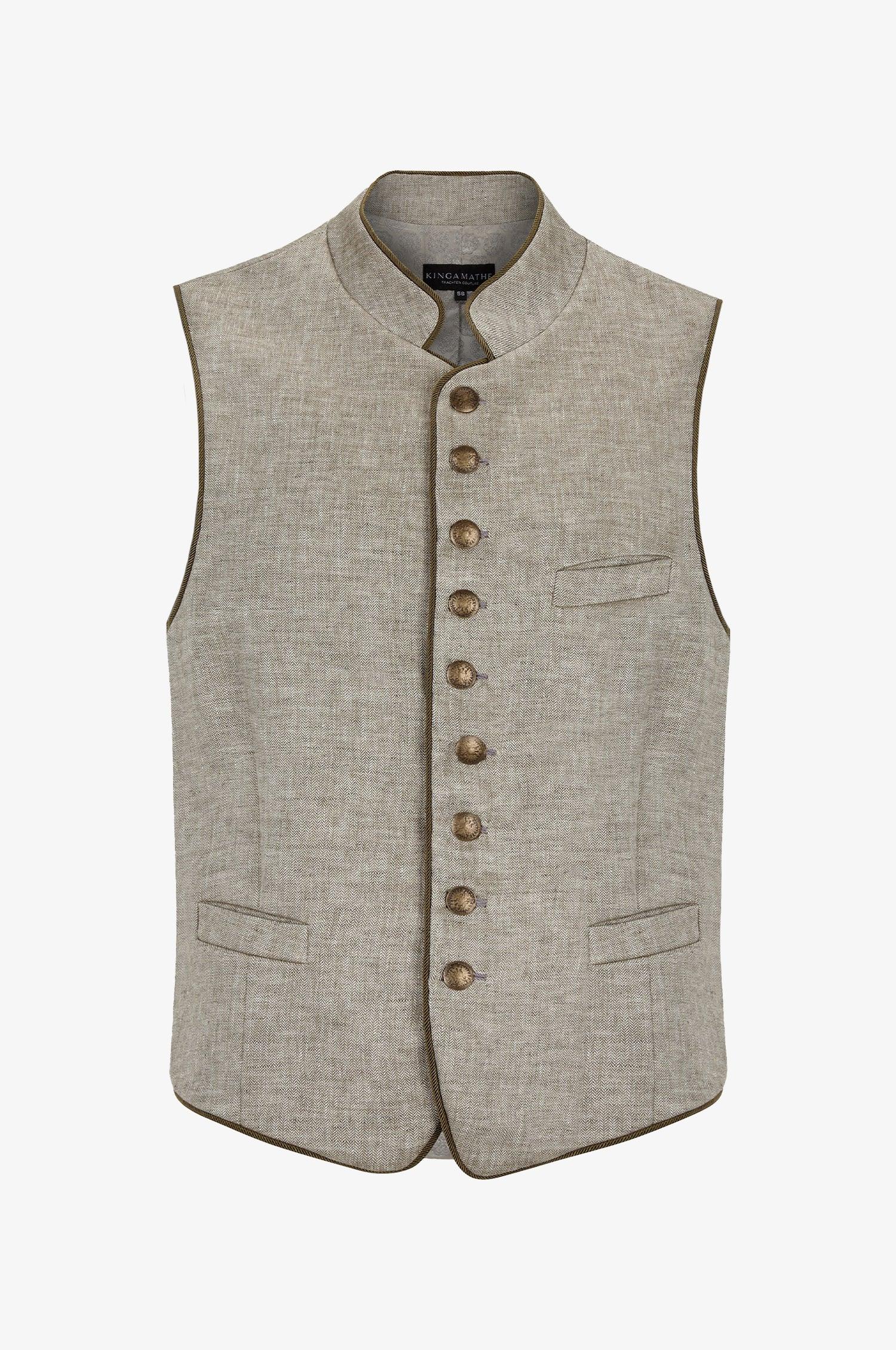 Leinen Trachtenweste Nick in Olive - TRACHT À PORTER