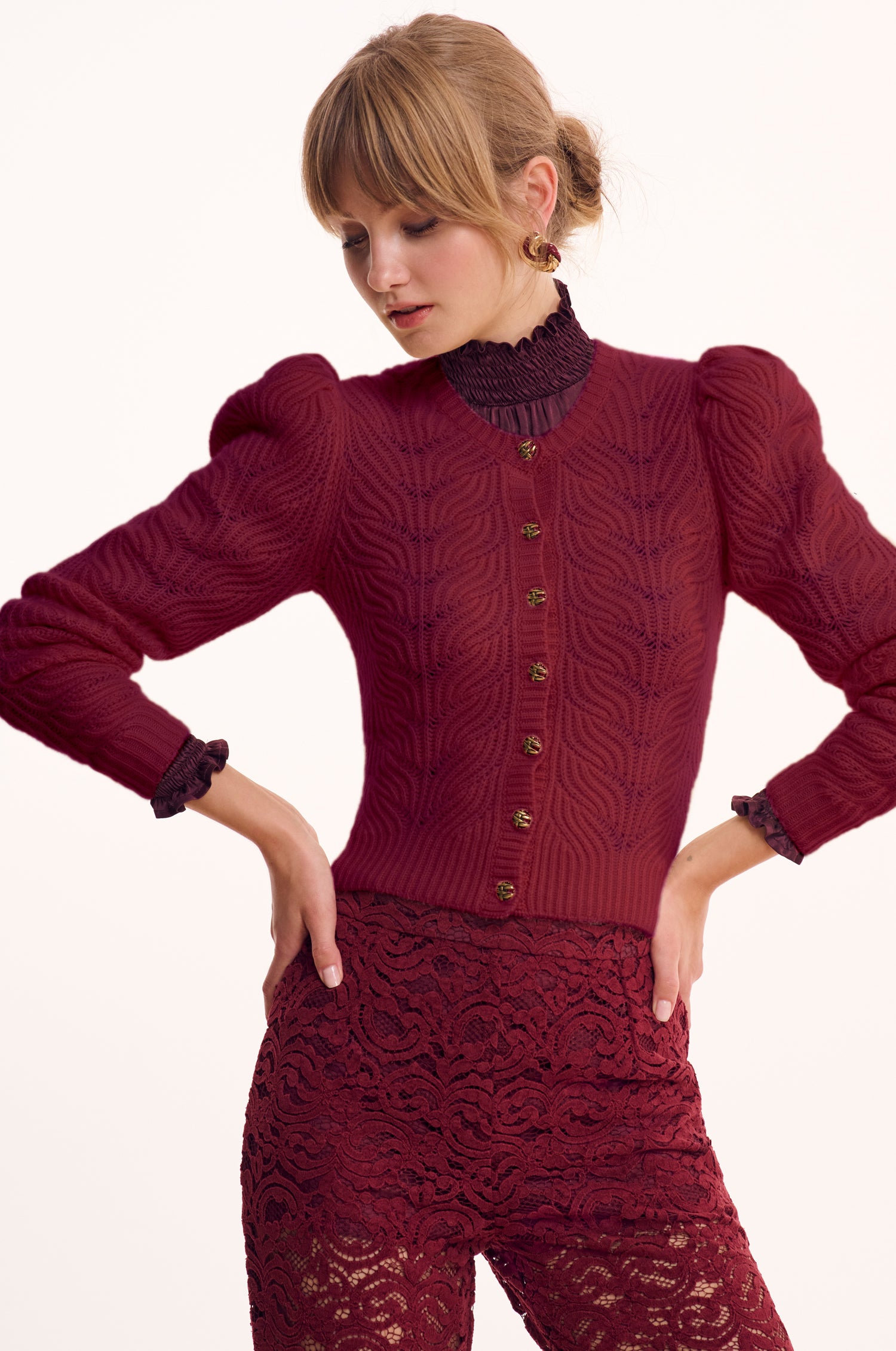 Cashmere Strickjacke Marie in Burgundy