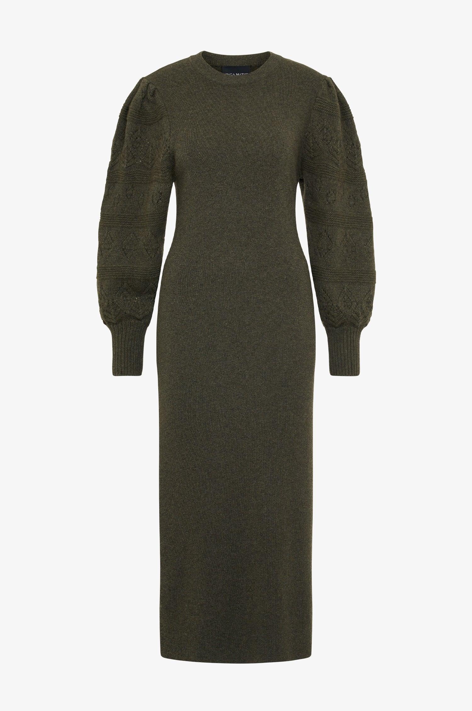 Cashmere Strickkleid Leonora in Olive - TRACHT À PORTER