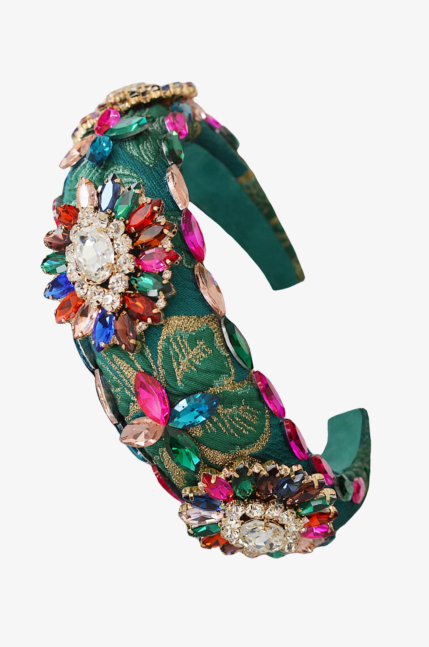 Haarreif mit bunten Schmucksteinen in Smaragd - TRACHT À PORTER