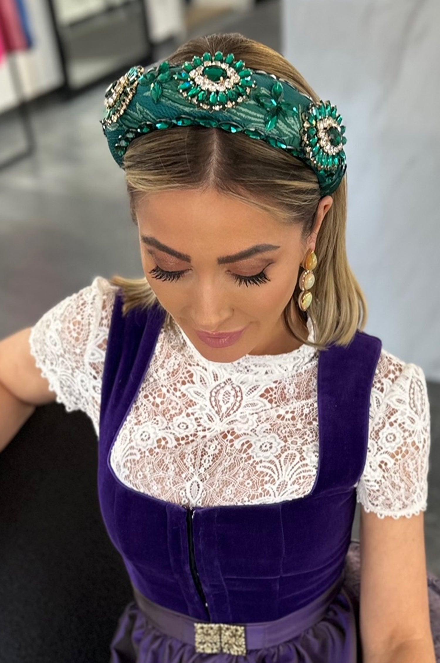 Haarreif mit Schmucksteinen in Smaragd - TRACHT À PORTER