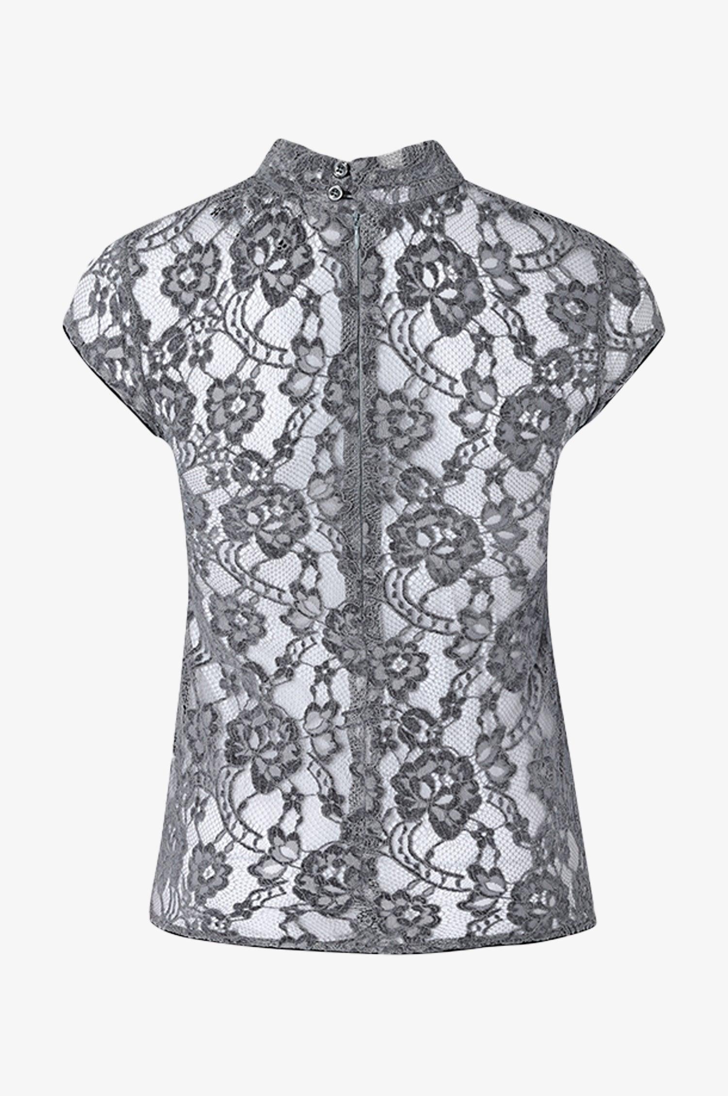 Top Charlotte mit Samtspitze in Grau