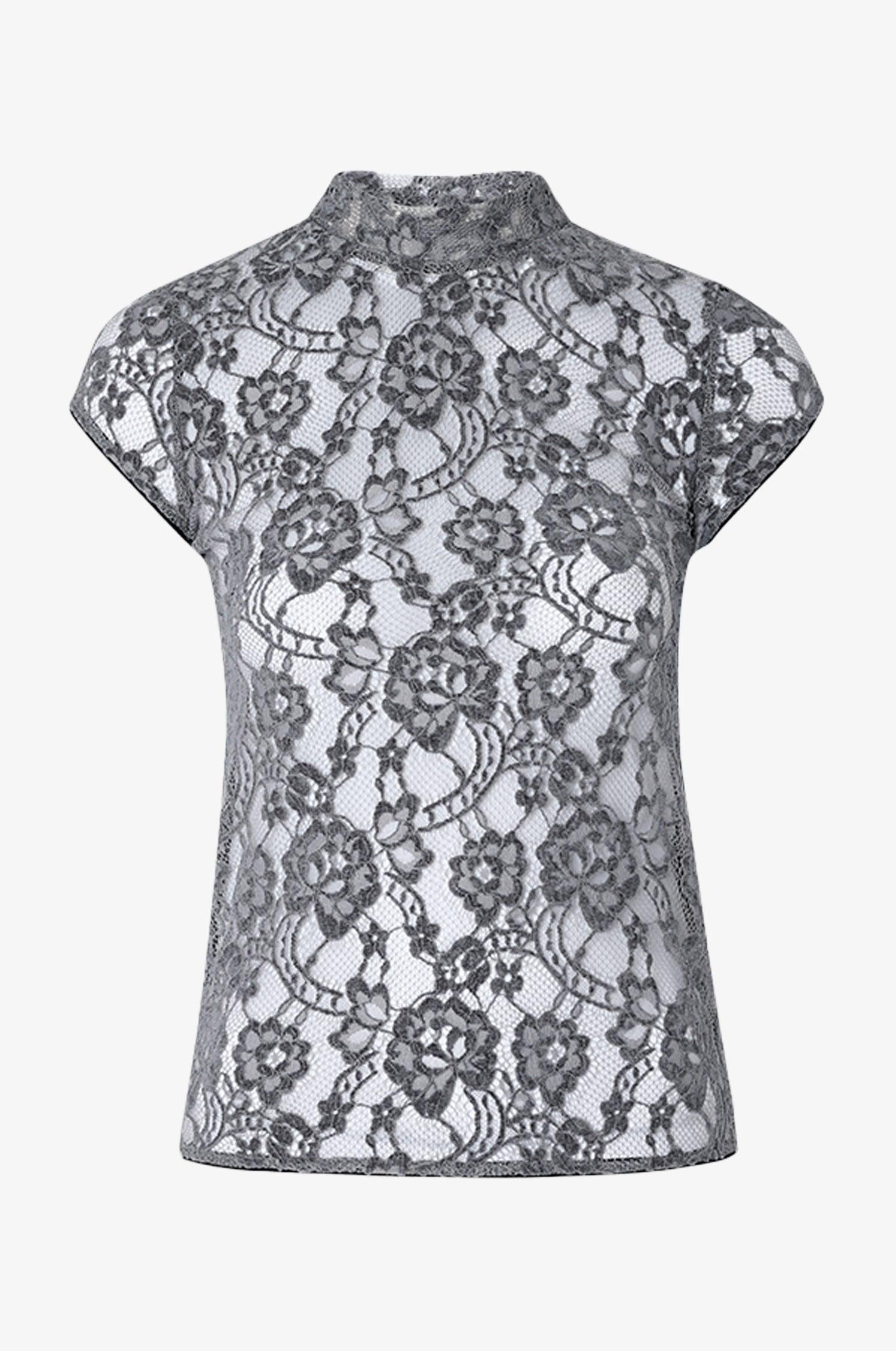 Top Charlotte mit Samtspitze in Grau