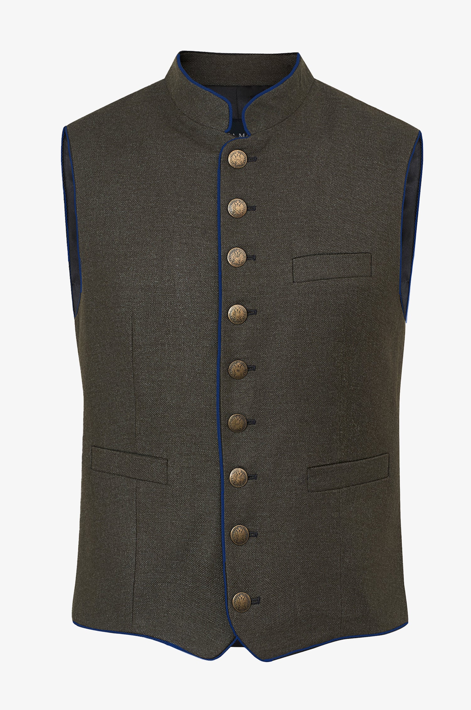 Gilet Nick aus Wolle in Loden mit Paspel in Blau