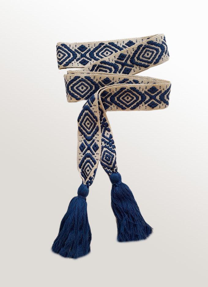 Boho Gürtel in Blau/Weiß - TRACHT À PORTER