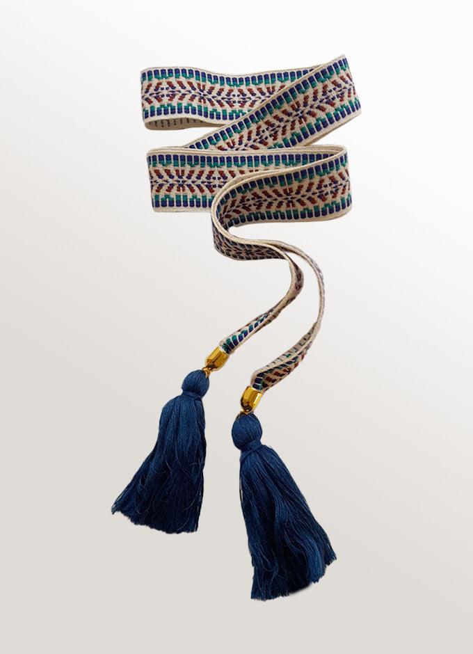 Boho Gürtel in Blau/Weiß/Kupfer - TRACHT À PORTER