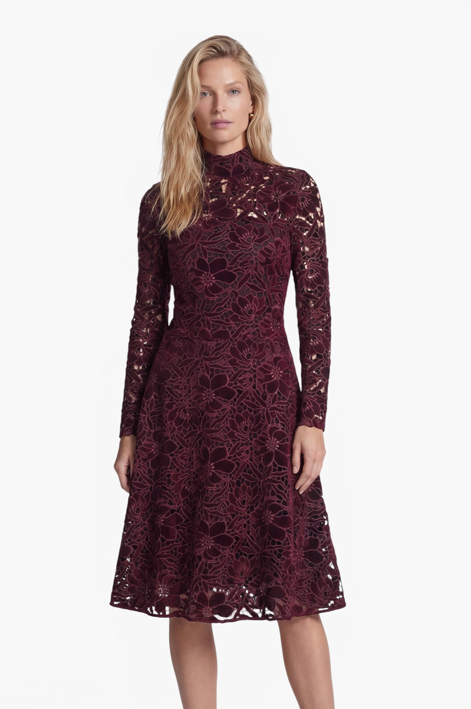 Samt Kleid Evelyn in Bordeaux