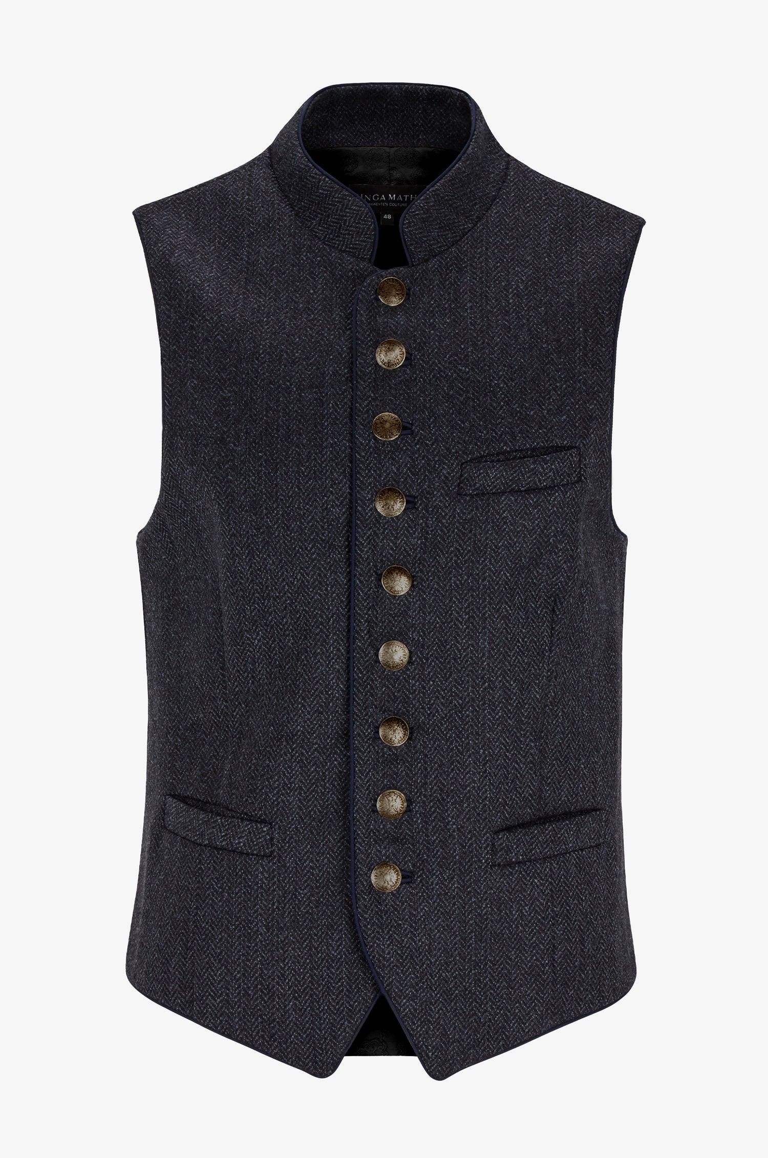 Kinga Mathe Gilet Nick aus Schurwolle in Anthrazit mit Paspel in Blau