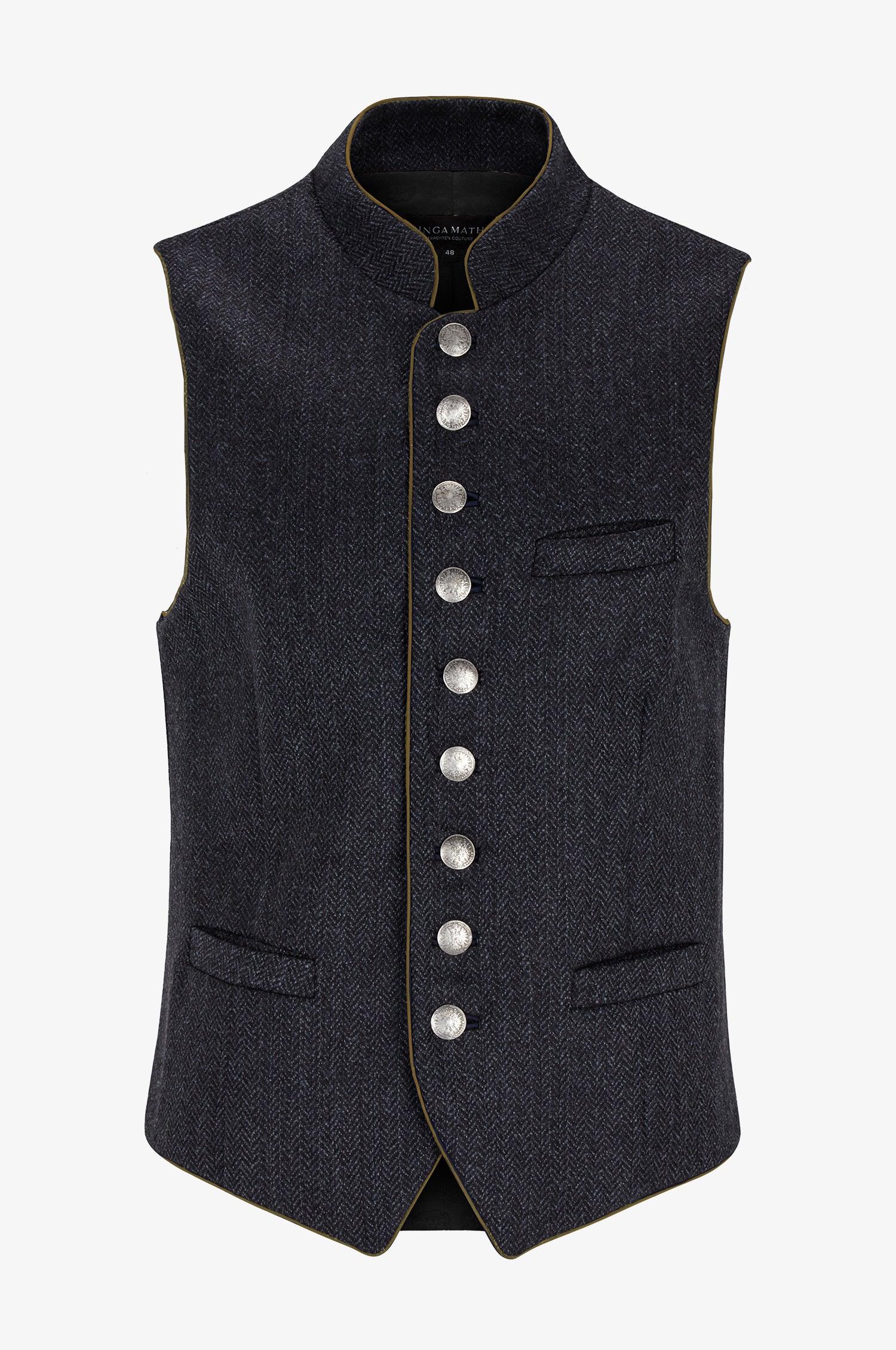 Kinga Mathe Gilet Nick aus Schurwolle in Anthrazit mit Paspel in Olive