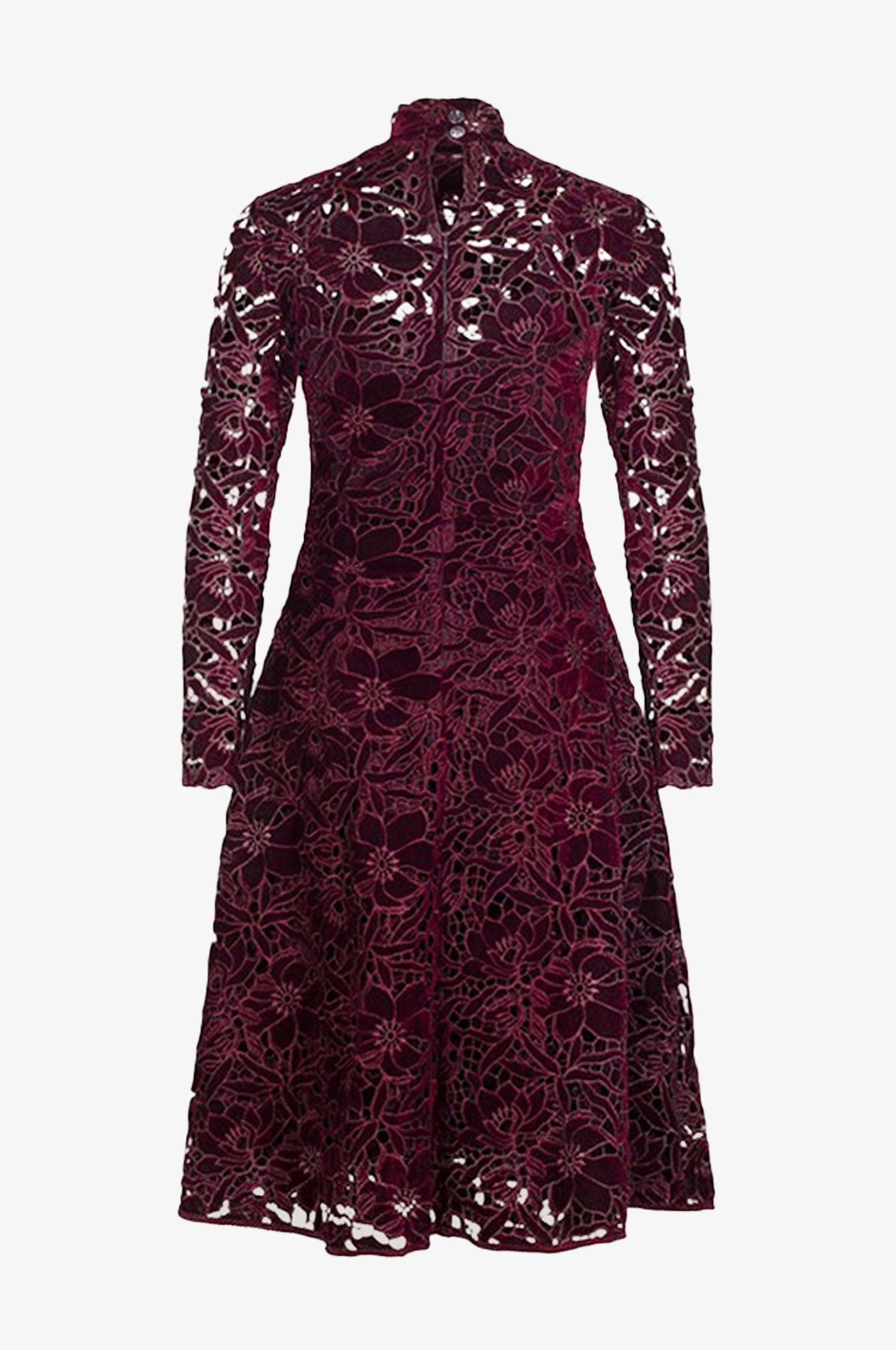 Kinga Mathe Samt Kleid Evelyn in Bordeaux