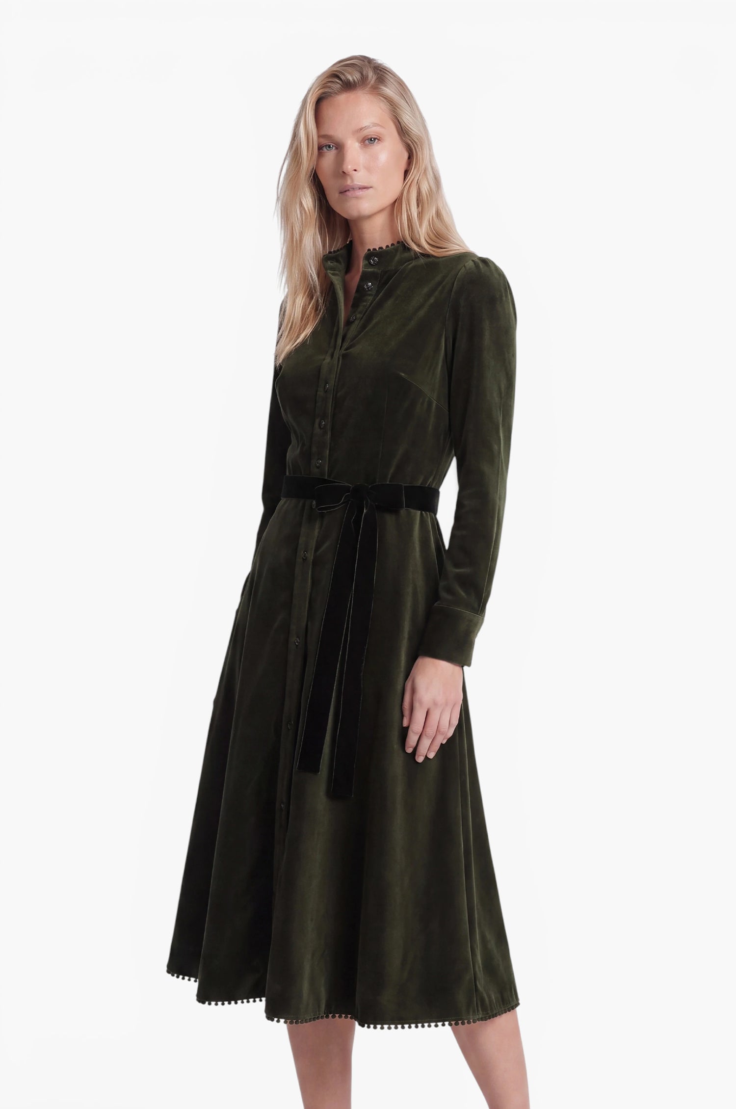 Samtkleid Ann in Olive