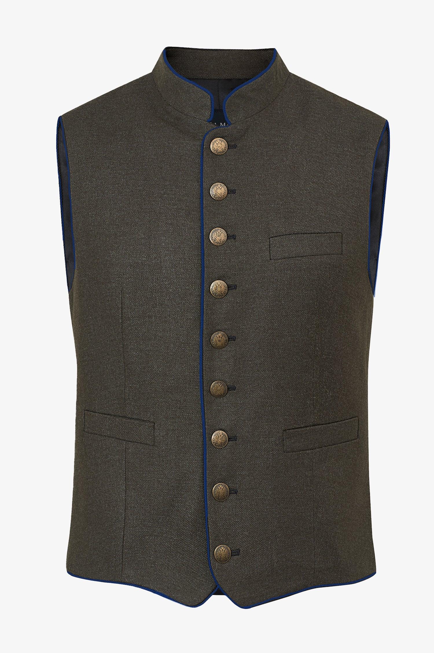 Kinga Mathe Gilet Nick aus Wolle in Loden mit Paspel in Blau