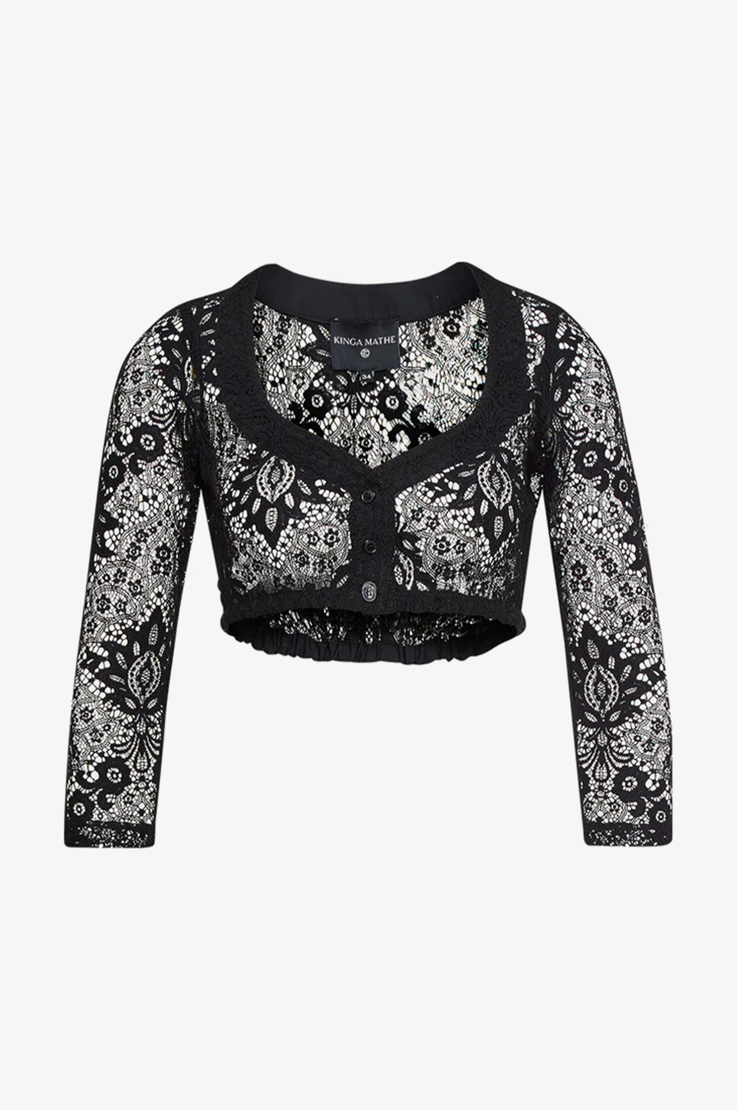 Kinga Mathe Spitzenbluse Samantha in Schwarz mit Dreiviertelarm